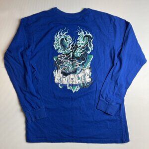 Polar Skate Co Blue  longsleeve Men Large Punk Skull skeleton Fire Back Logo